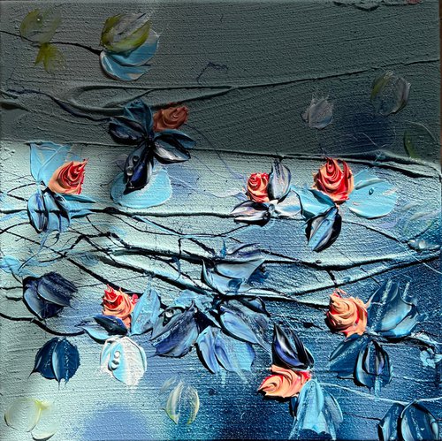 “Blue Shadow” small floral art by Anastassia Skopp