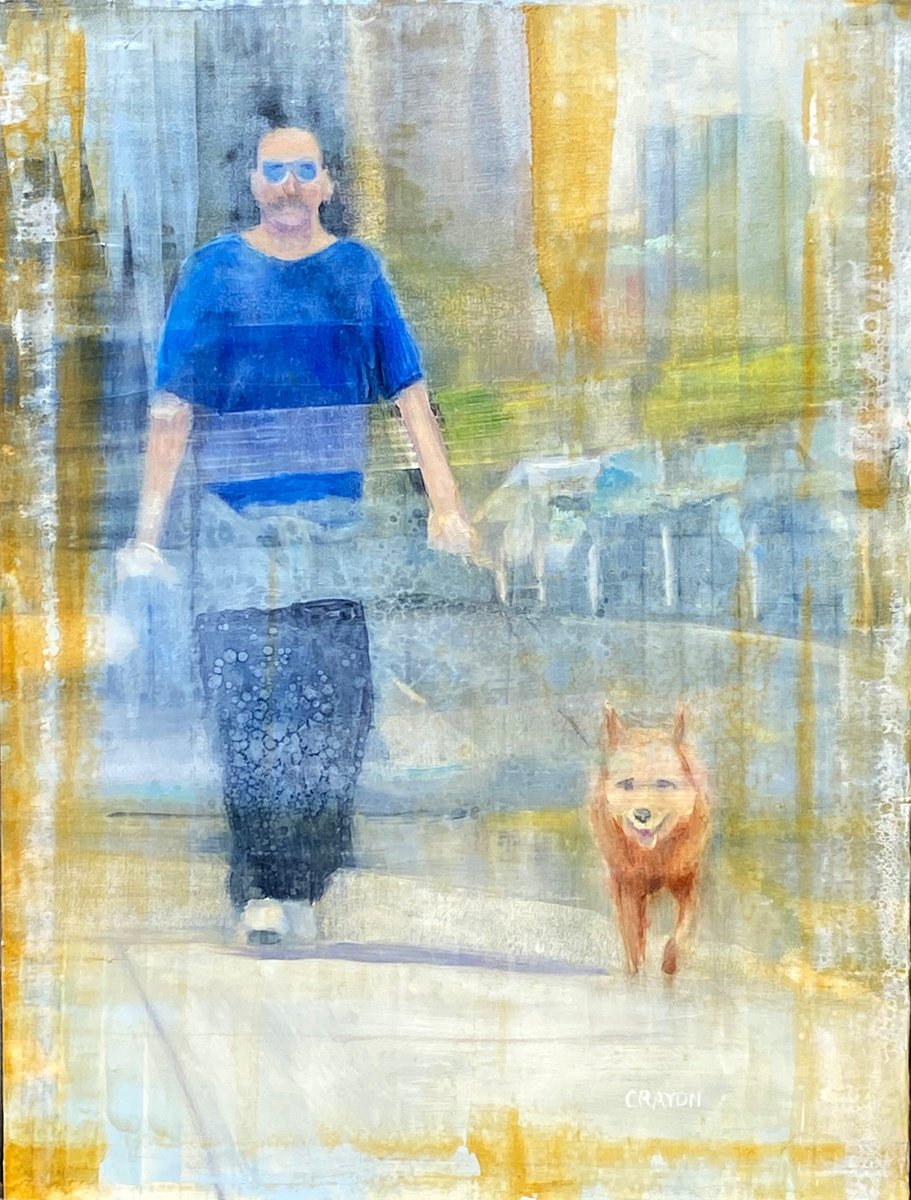 Dog Walker 12x16 in 30x40 cm by Dennis Crayon