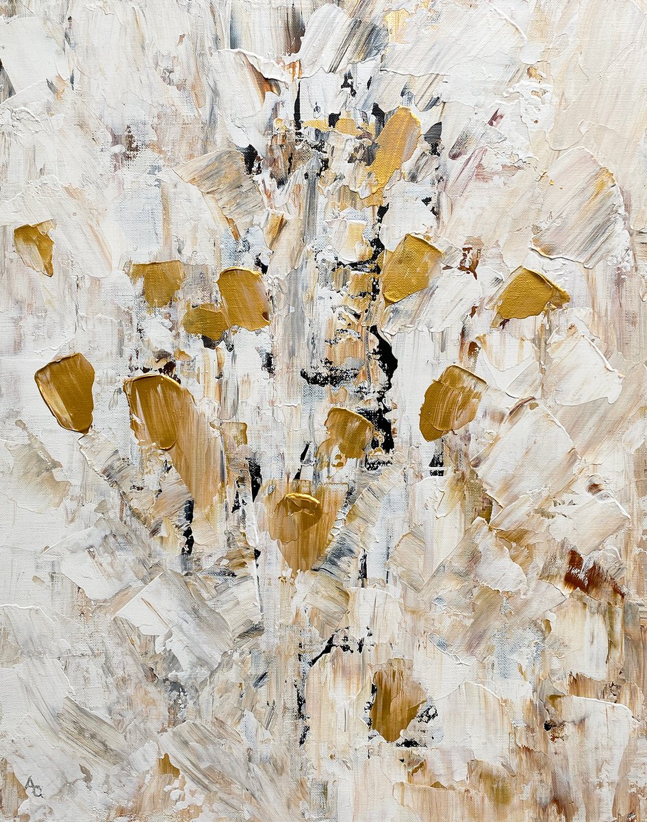 Abstract Acrylic Painting By Arti Chauhan, 16 X 20, Golden Petals Abstract, Original Artwork