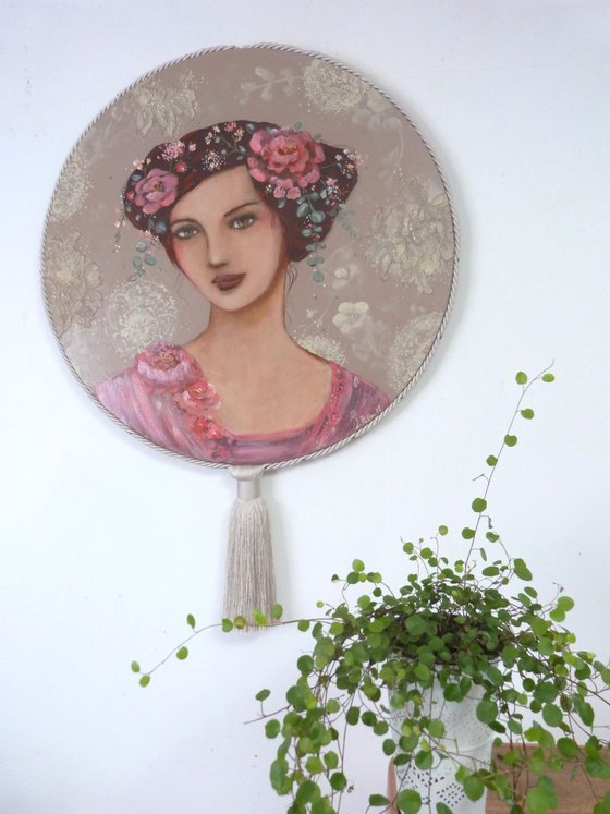 "Eglantine in april"  acrylic on round canvas 50cm