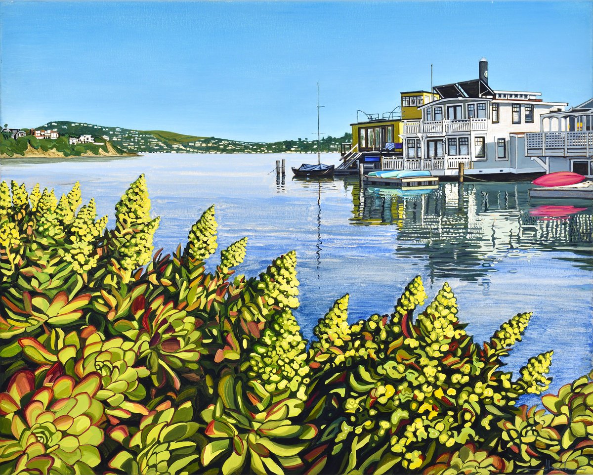 Photorealistic Landscape Acrylic Painting By Alex Nizovsky, 30 X 24, Yellow Ferry Dock #3, Original Artwork