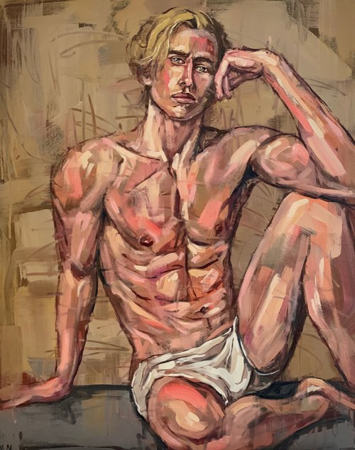 Male nude man naked figure gay erotic queer oil painting by Emmanouil Nanouris