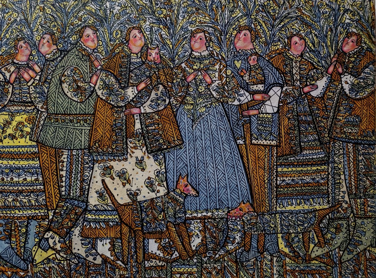 Naive Portrait Acrylic Painting By Tetiana Osadchuk, 16 X 12", Ukrainian Traditions, Original Artwork