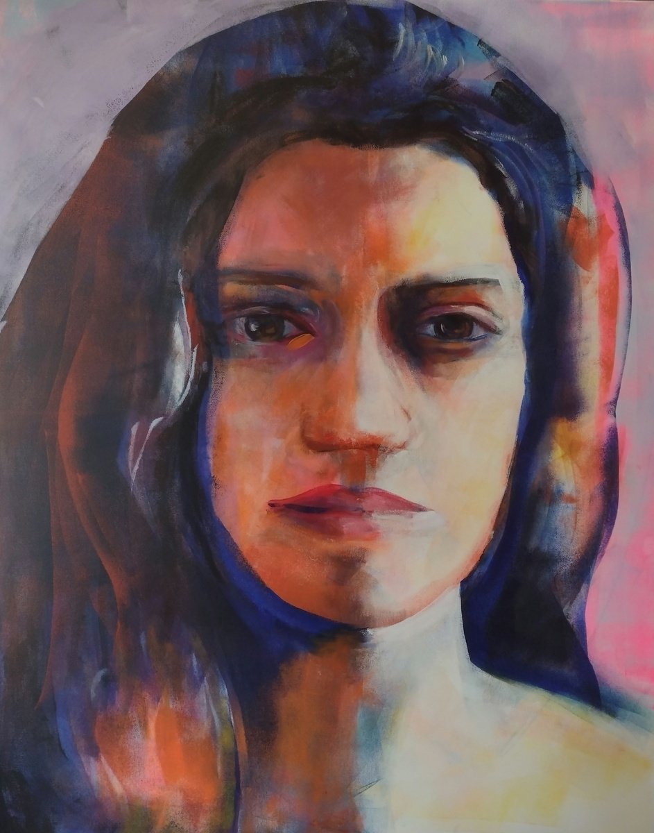 Expressive Portrait Acrylic Painting By Marina Del Pozo, 32 X 39", Portrait 010, Original Artwork