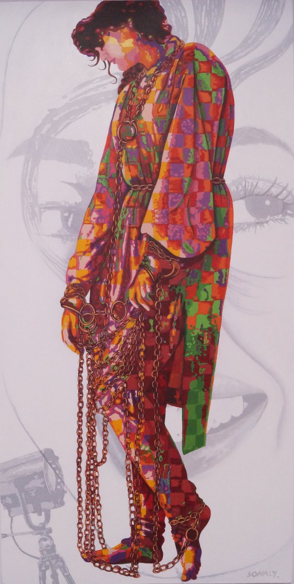Urban And Pop Portrait Acrylic Painting By Sonaly Gandhi, 30 X 60", Madhubala, Original Artwork