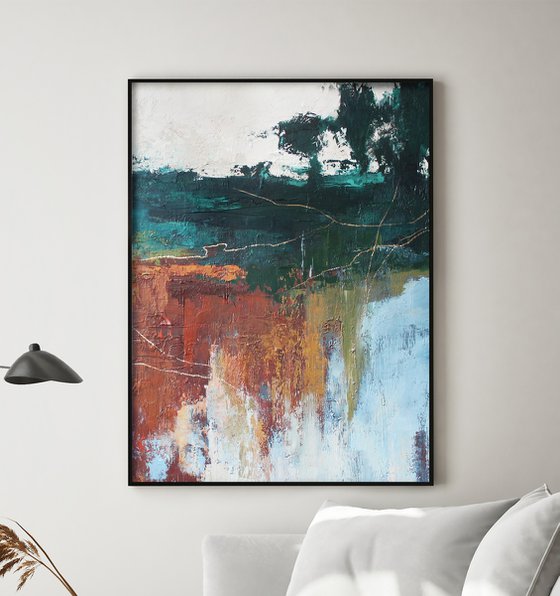 "Northern forest 2" Abstract green nature art