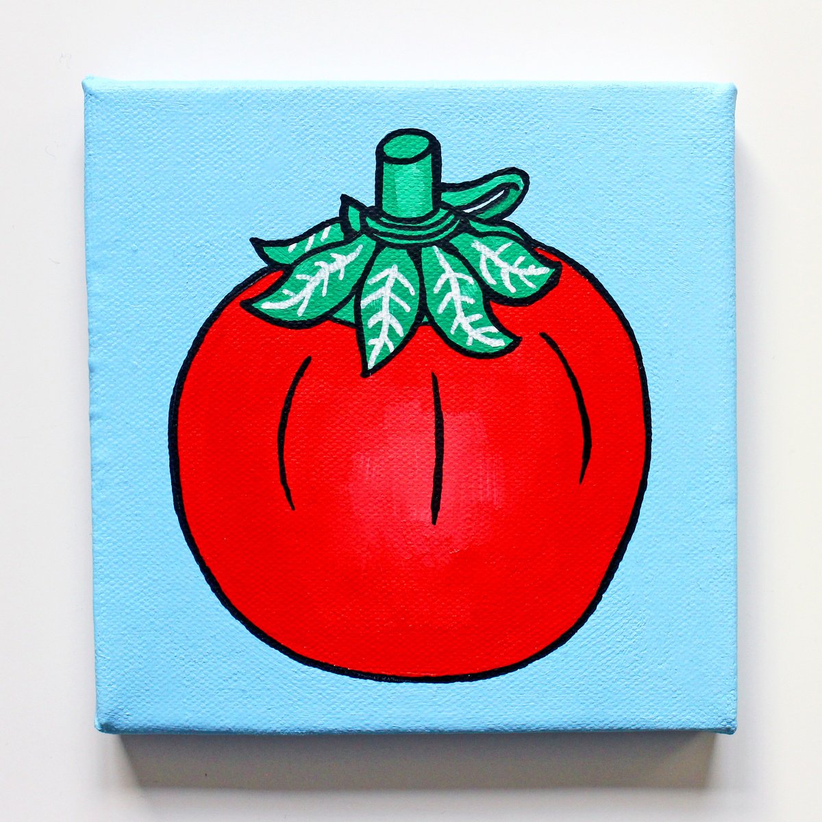 Tomato Ketchup Tomato-Shaped Bottle Pop Art Painting On Miniature Canvas by Ian Viggars