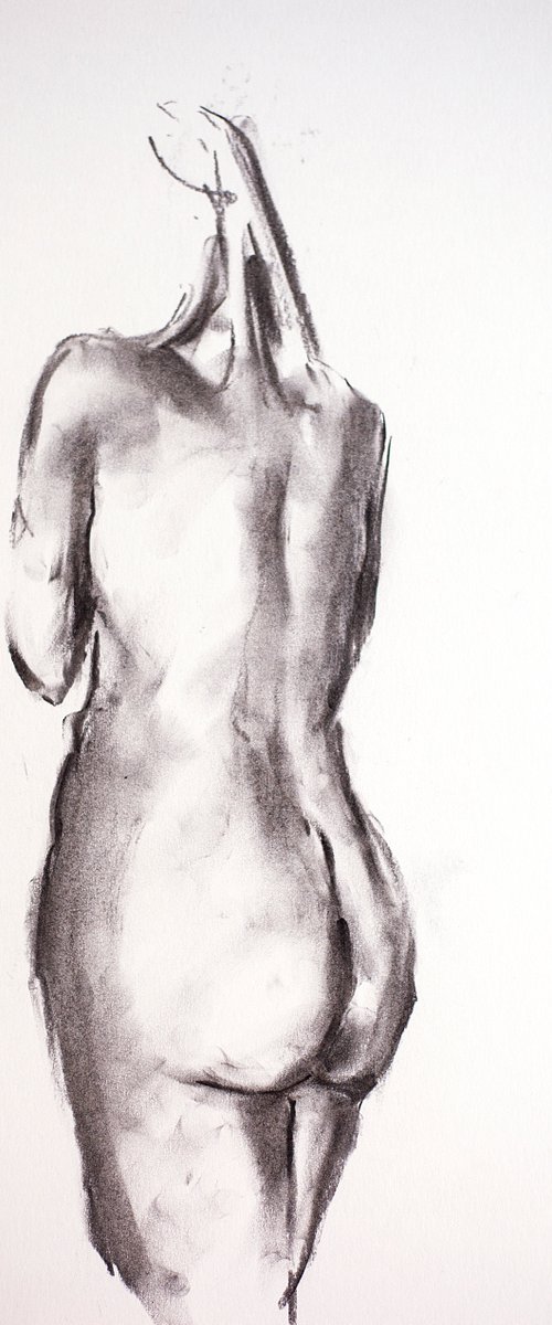 Nude in charcoal. 34. Black and white minimalistic female girl beauty body positive by Sasha Romm