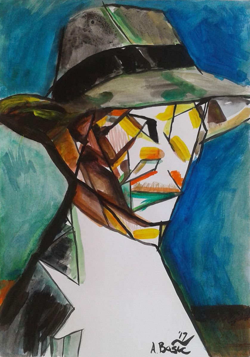 Geometric Portrait Painting By Aleksandar Basic, 12 X 17, Emil Nolde, Original Artwork