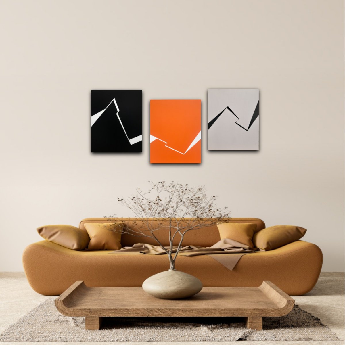Geometric Abstract Acrylic Painting By Veronika Obushikhina, 45 X 18", Triptych "Break Sequence", Original Artwork