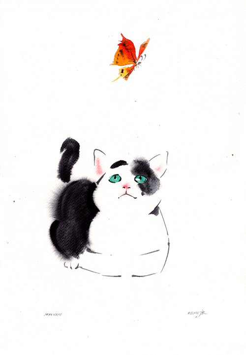 Kitten and butterfly by REME Jr.