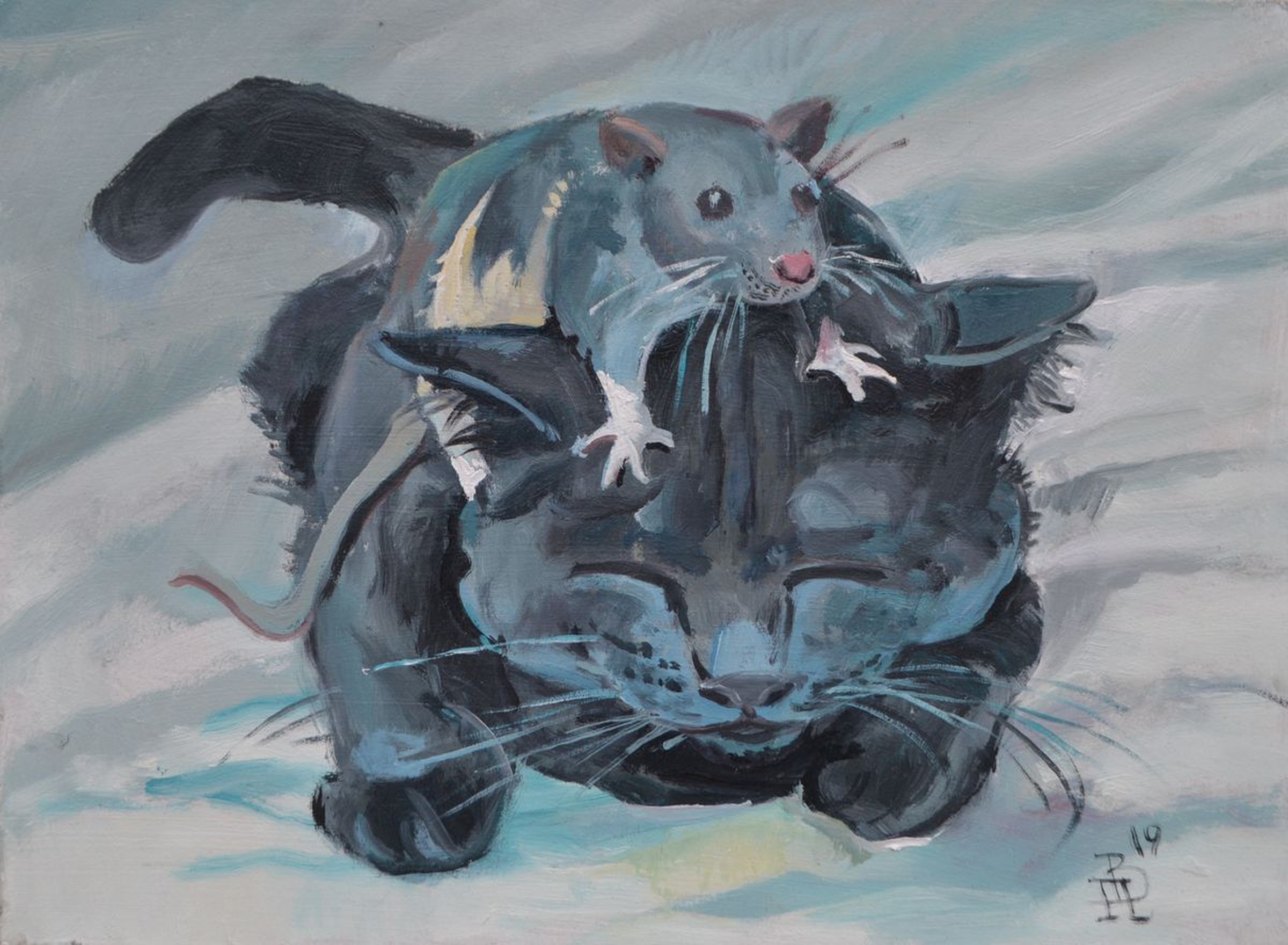 Two Friends Cat And Rat By Vitalii Panasiuk Artfinder