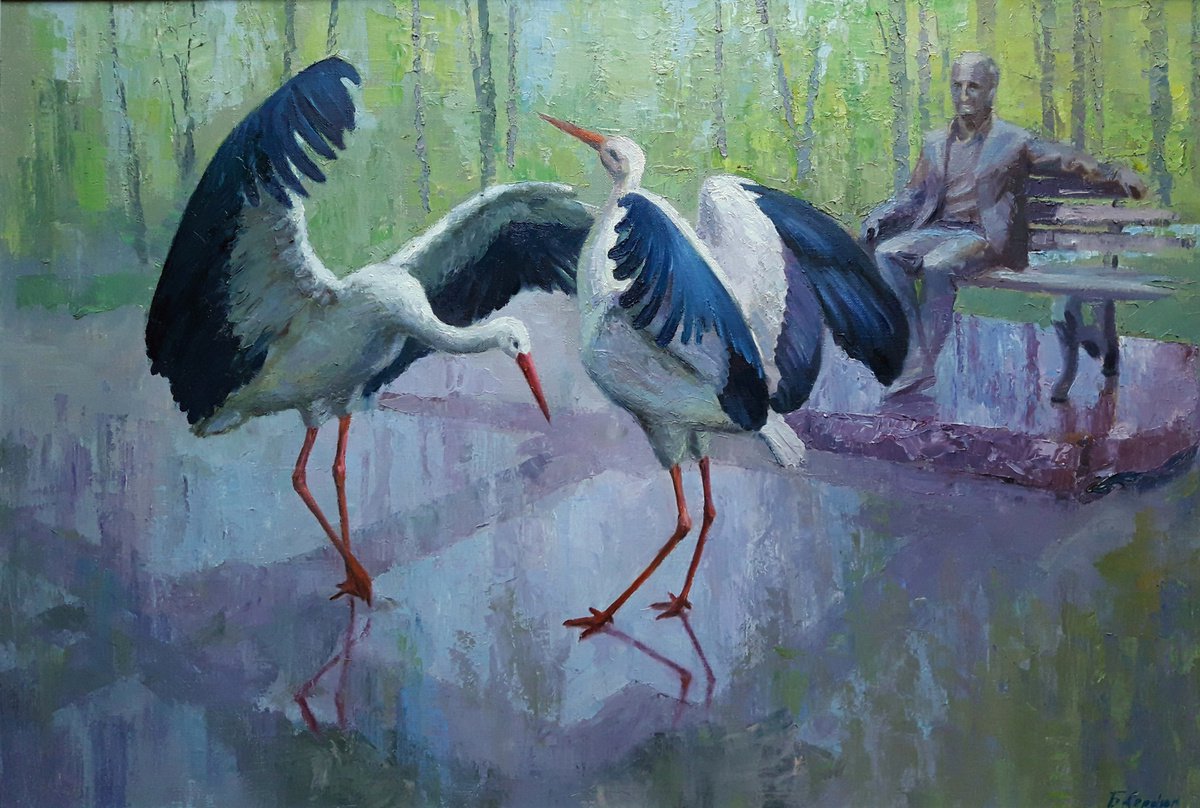 Oil painting In the city park by Boris Serdyuk