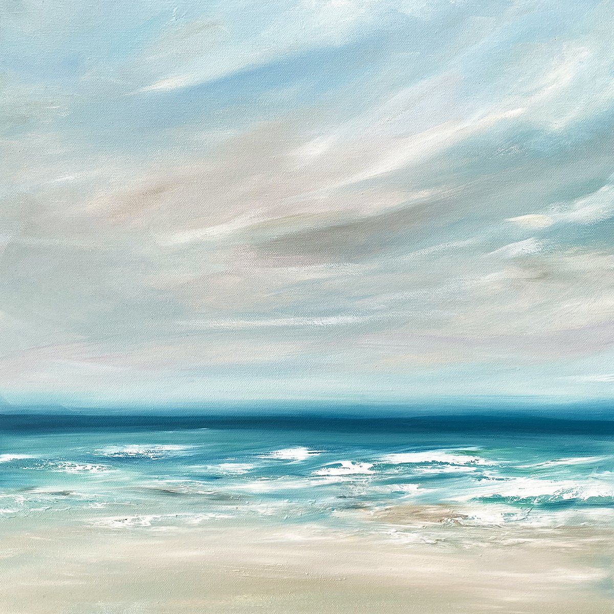 Impressionistic Landscape Oil Painting By Arti Chauhan, 16 X 16, Turquoise Tempest, Original Artwork