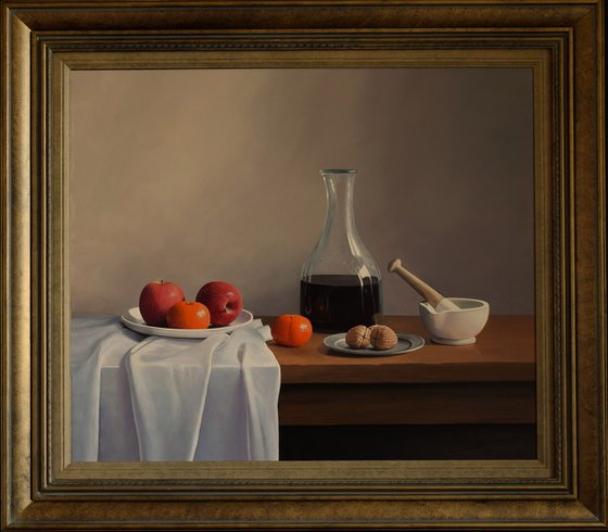 STILL LIFE SATSUMAS AND WINE