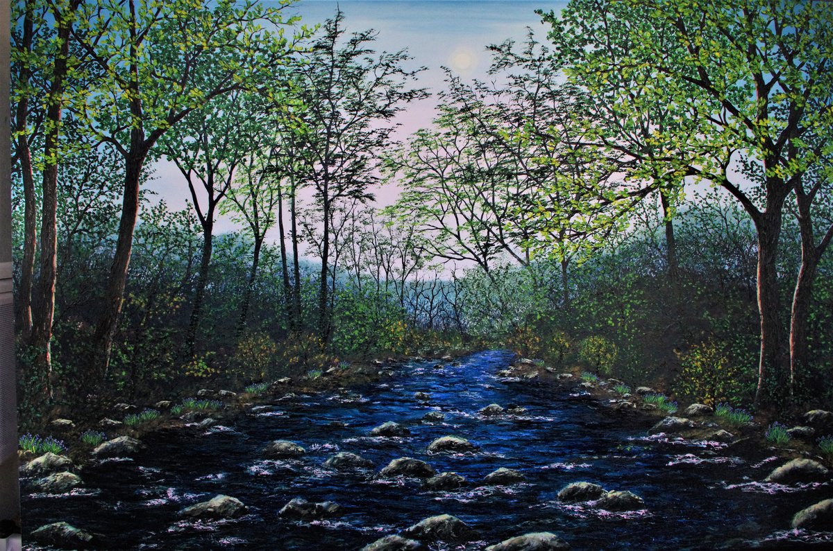 Impressionistic Landscape Oil Painting By Hazel Thomson, 72 X 48, Ysgethin In Spring, Original Artwork