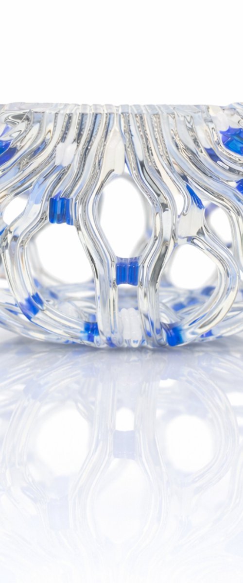 Soft Blue Fused Glass Vessel by Oksana Saladino