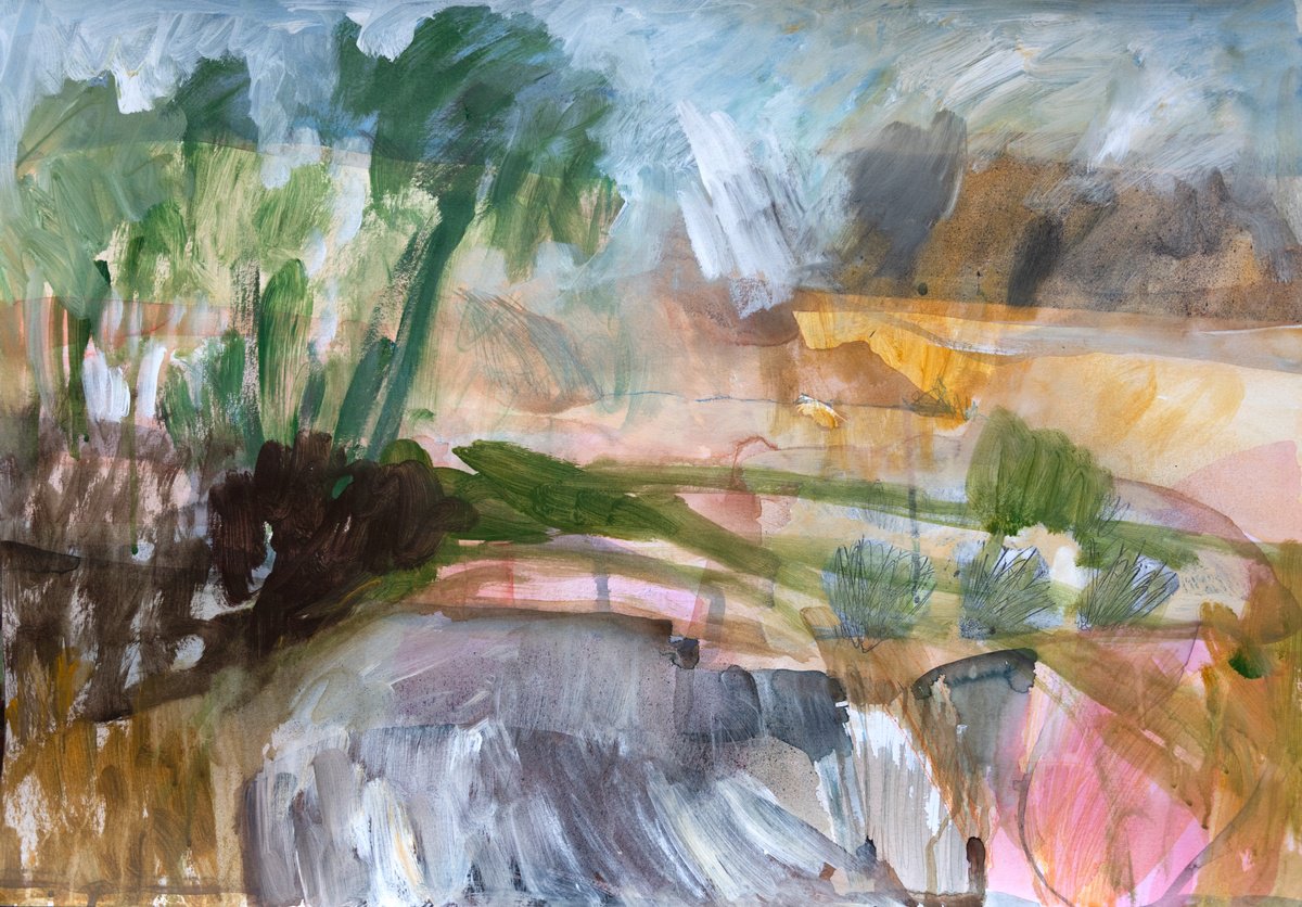 Impressionistic Watercolour , Pond 18 By Elizabeth Anne Fox, 33 X 23, Artwork For Sale On Artfinder