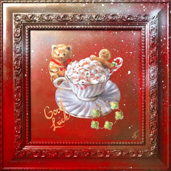 Good luck! Christmas oil painting with frame