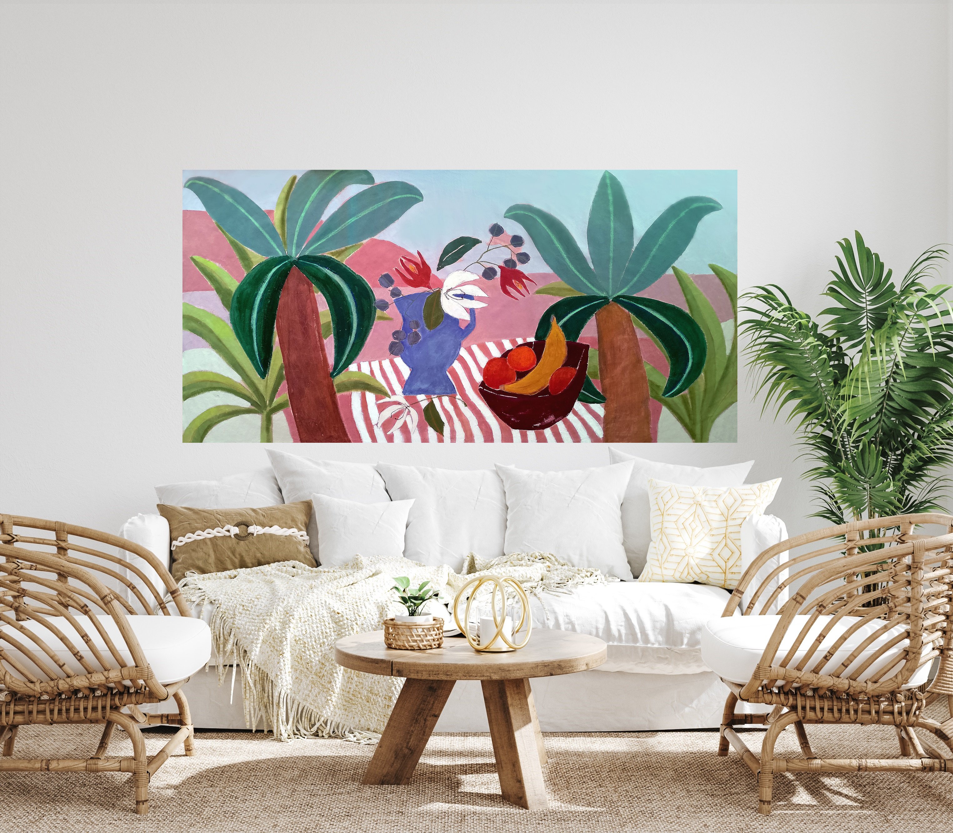 Abstract Landscape Painting By Marisa Anon, 69 X 36", Mediterranean Summer 1, Original Artwork