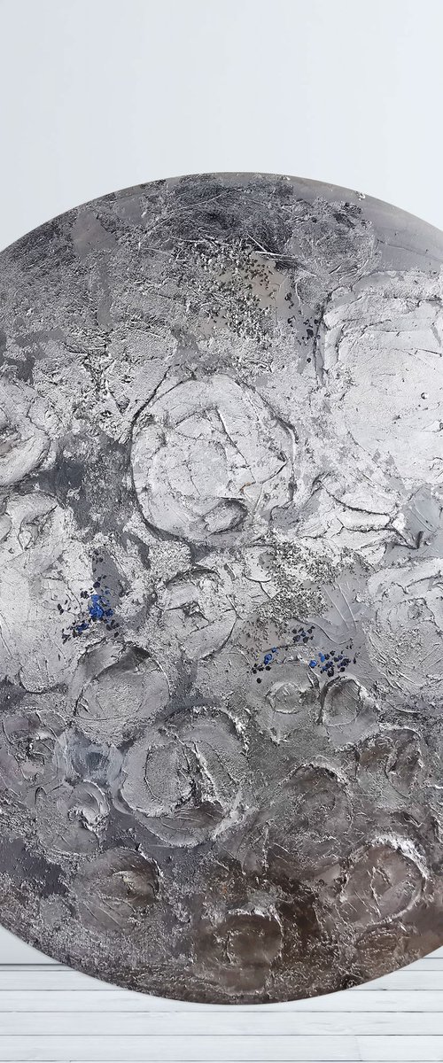 Round moon painting, Lunar textural art by Annet Loginova