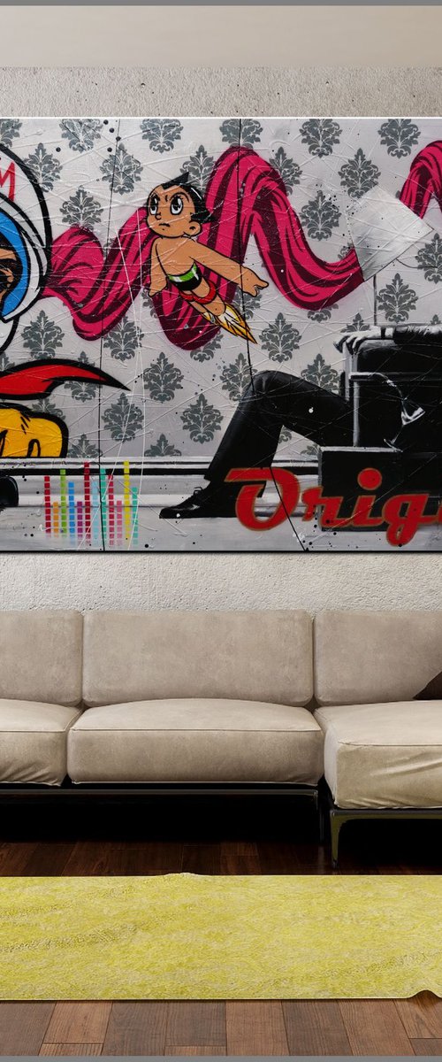 Boomtastic 190cm x 100cm Blown Away Guy Textured Urban Pop Art by Franko