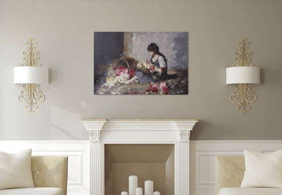 My flowers world(120x80cm, oil painting, palette knife)