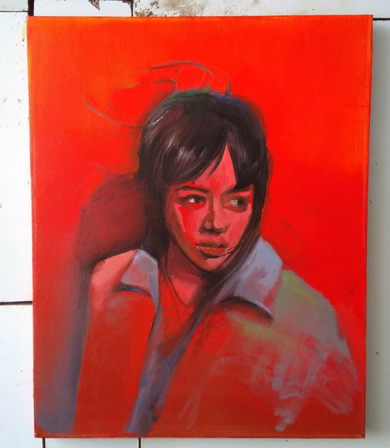 Red portrait(40x50cm, oil painting, ready to hang)