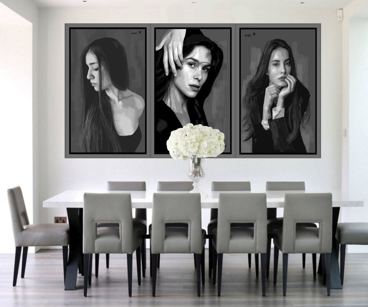 Expressive Portrait Painting By Joe Mcharg, 87 X 41, Vassar Girls Triptych 87X41, Original Artwork