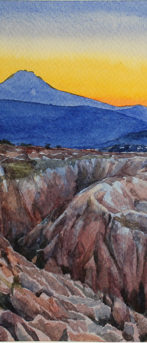 Cappadocia landscape painting watercolour Erciyes Mountain wall art Turkey Gift by Marta Nyrkova