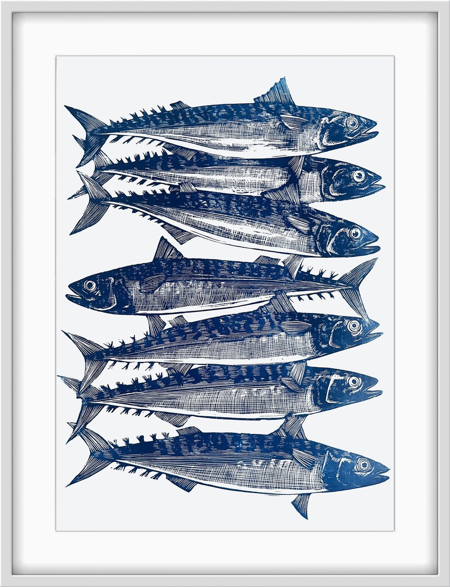 Holy Mackerel! Limited Edition Linocut Print by Amy Cundall