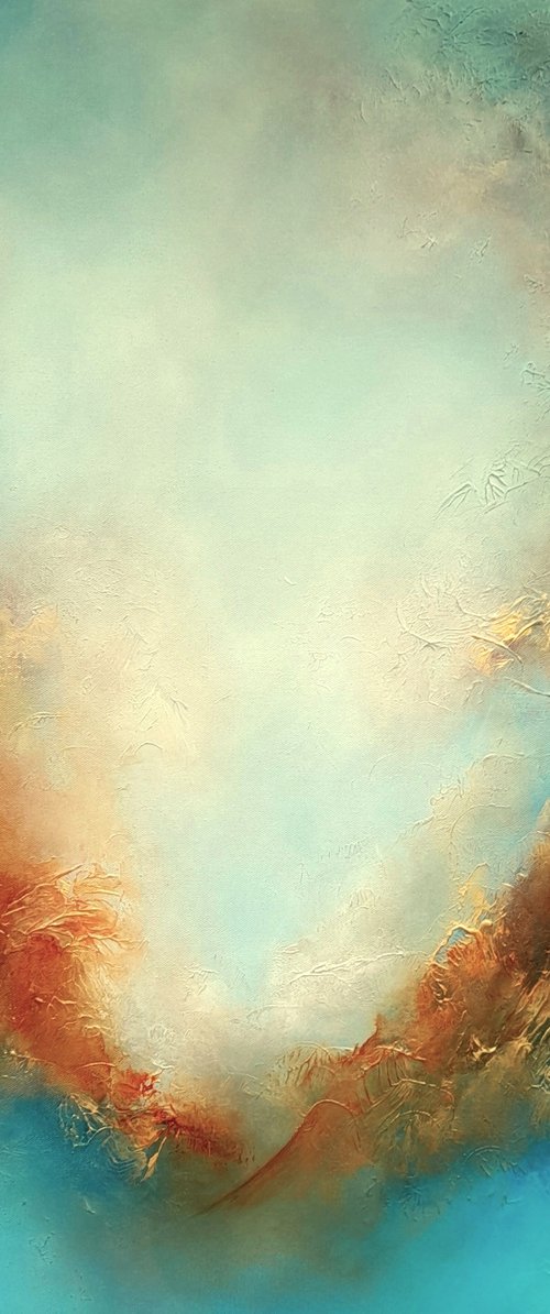 Angels are Falling II (Large abstract cloudscape/skyscape 80cms x 80cms) by Gillian Luff
