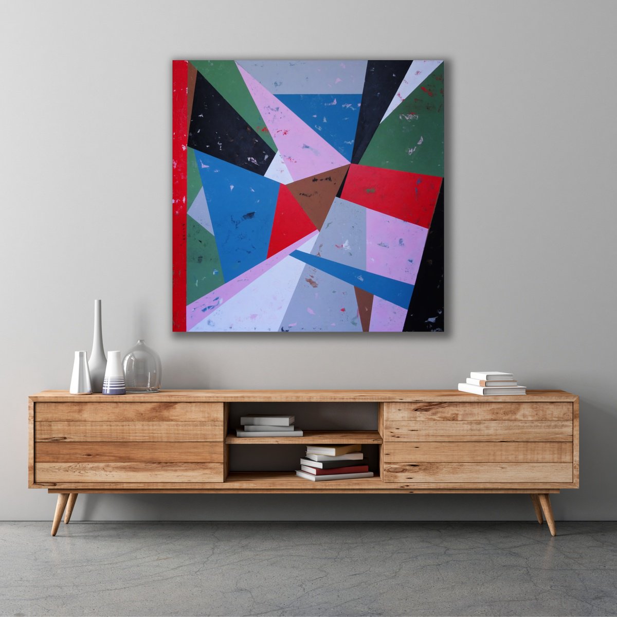 Geometric Abstract Acrylic Painting By Kylie Sams, 48 X 48", Hello I Love You, Original Artwork