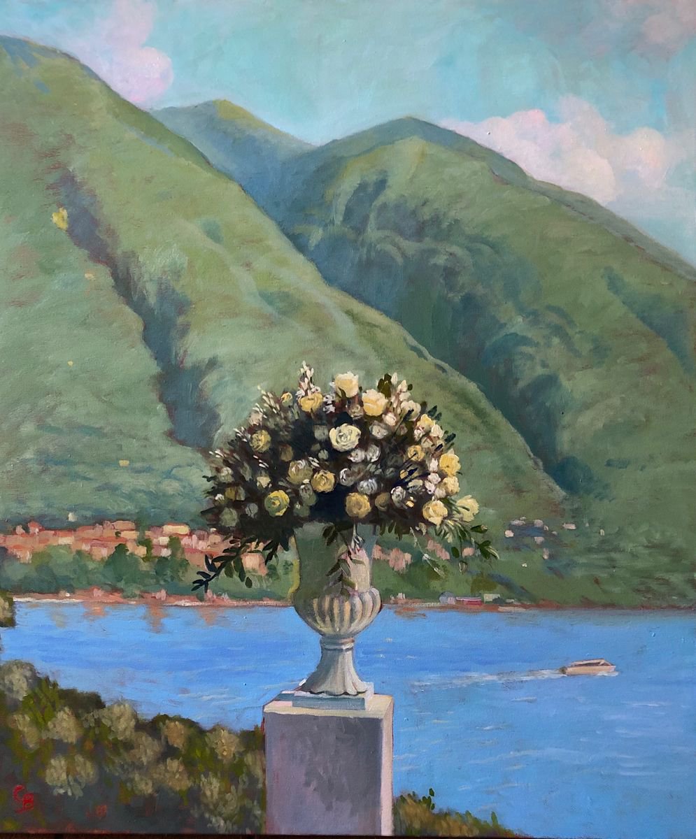 White Flowers over Lake Como by Caridad I. Barragan