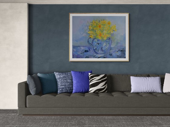 Daffodils in Blue Jug