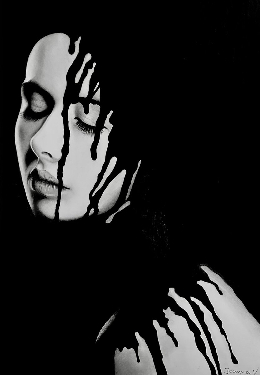 Photorealistic Portrait Pencil Drawing By Ioanna Ladopoulou, 12 X 17, Engulfed, Original Artwork