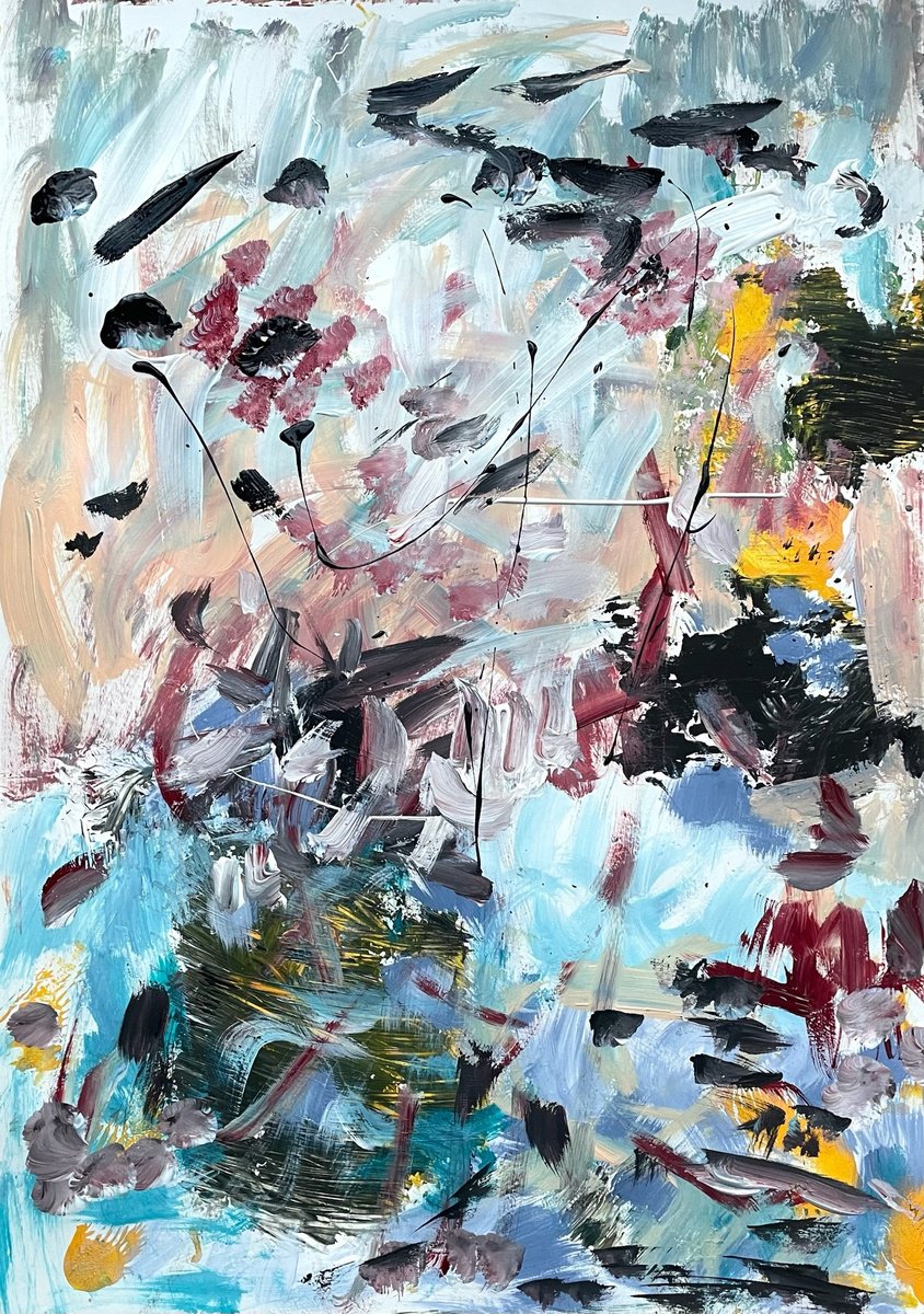 Expressive Abstract Acrylic Painting By Christel Haag, 17 X 23, Fruhlingssturm, Original Artwork