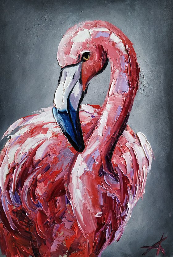 Bird glamor - flamingo, gift for her, oil painting, pink flamingoes
