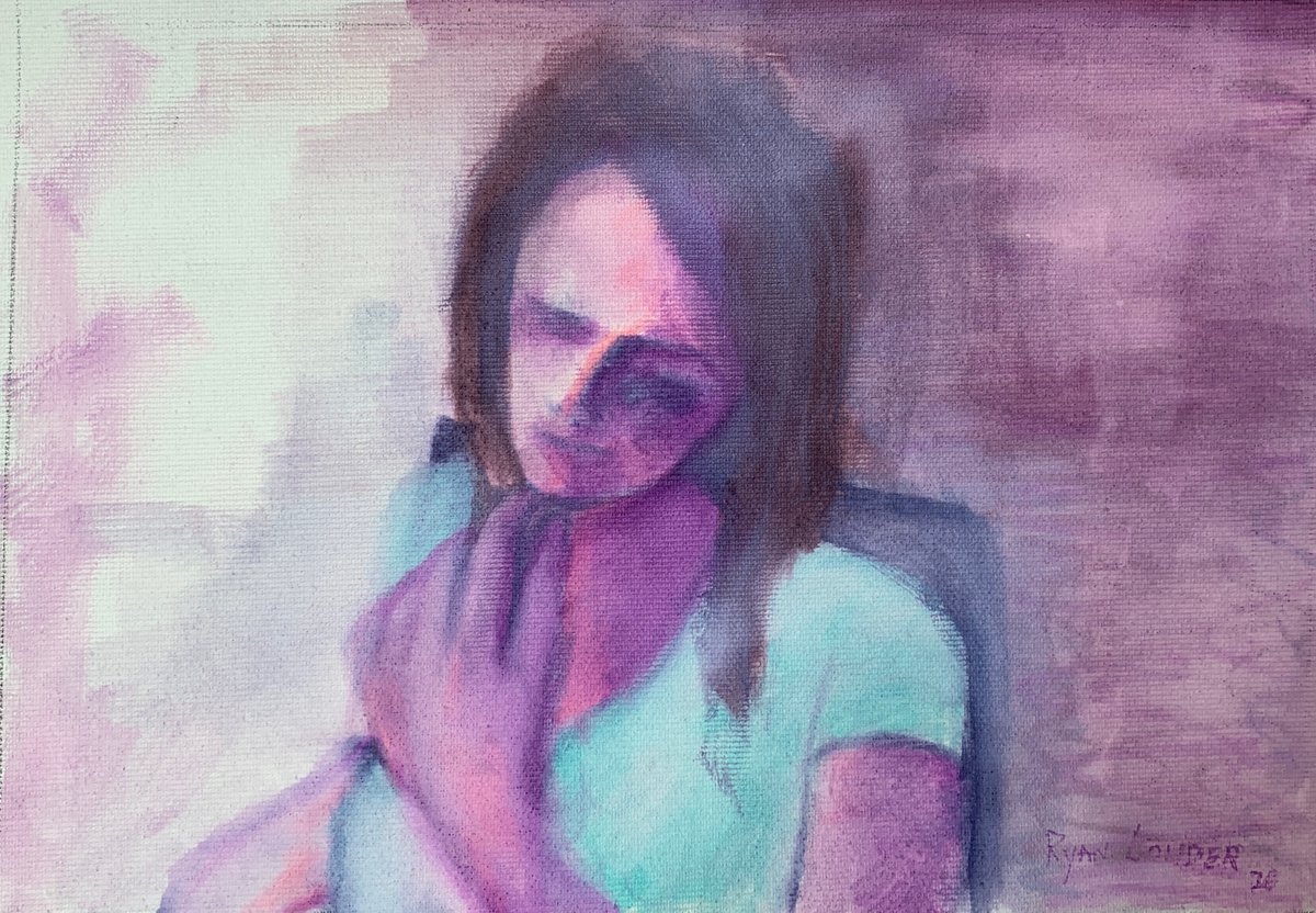 Study Of Woman 9x12 - Pink Purple Painting by Ryan  Louder