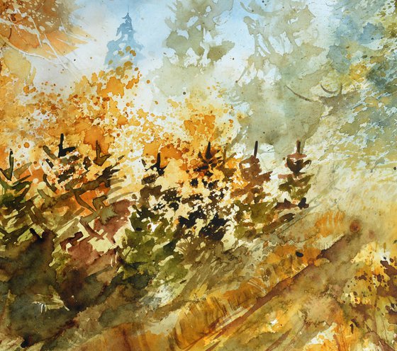 Autumnal path -watercolor
