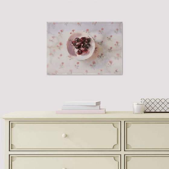 Still life with cherries Original watercolor painting