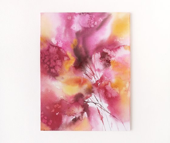 Abstract flowers. Bright pink loose florals.