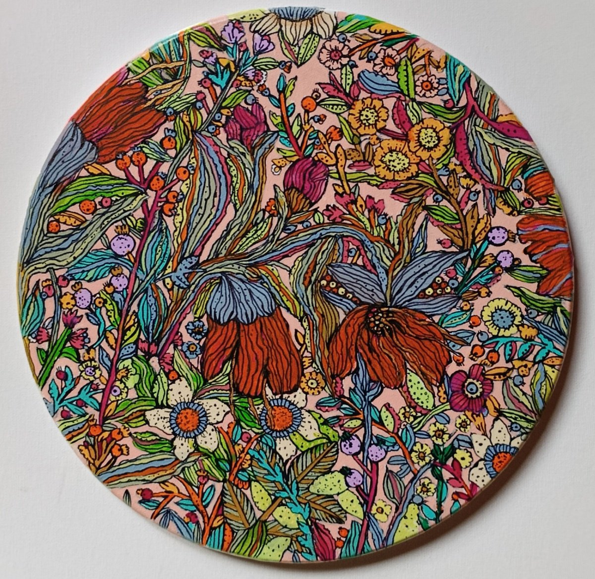 Naive Botanical Acrylic Painting By Tetiana Osadchuk, 12 X 12", Flowers, Original Artwork