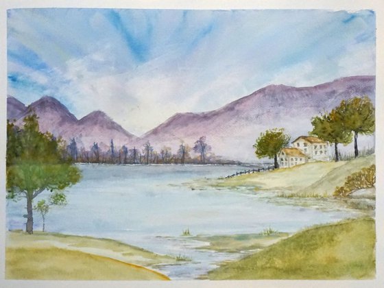 Misty Morning Peace Watercolor Painting