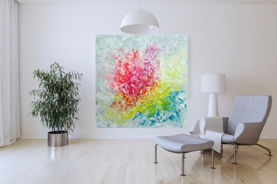 Frozen in time - XL colorful floral abstract painting