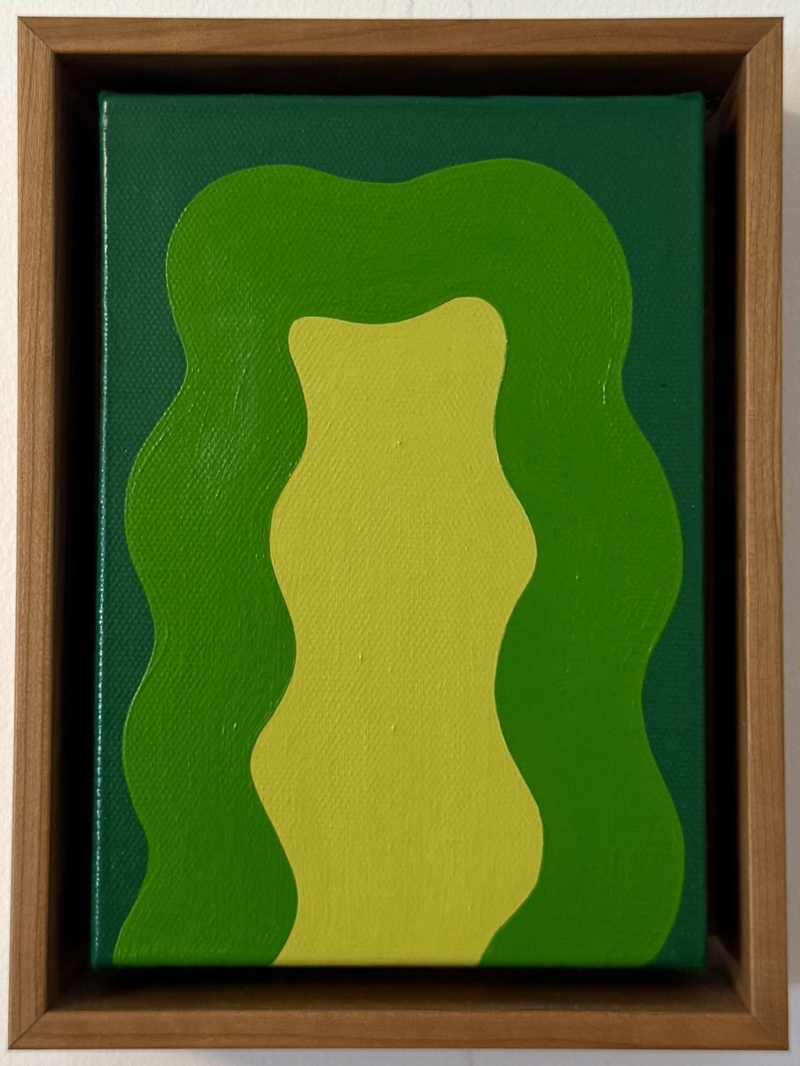 Organic Abstract Acrylic Painting By Shadia Sabagh, 6 X 8", Green Mini, Original Artwork