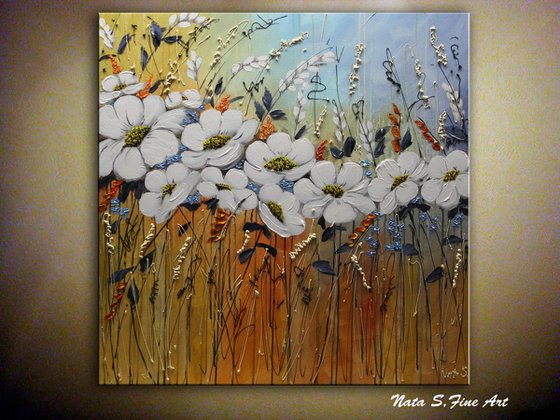 Large Original Painting- "White Flowers"