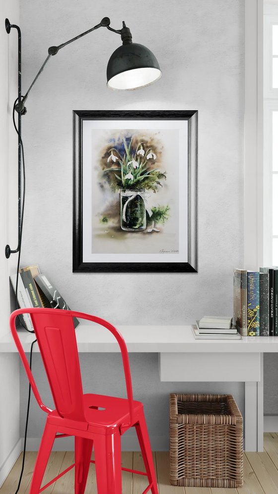 Snowdrops, original watercolour painting