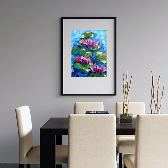 Lilies on the lake - lilies oil painting, lake, river, flowers in water, flowers on the river, water lilies, water lilies oil painting