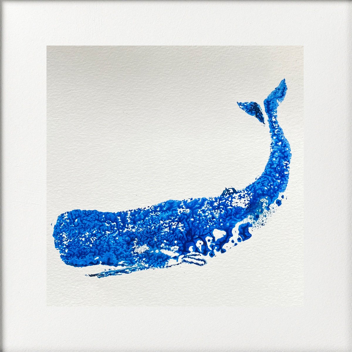 Illustrative Animal Linocut By Teresa Tanner, 9 X 9", Whale, Original Artwork